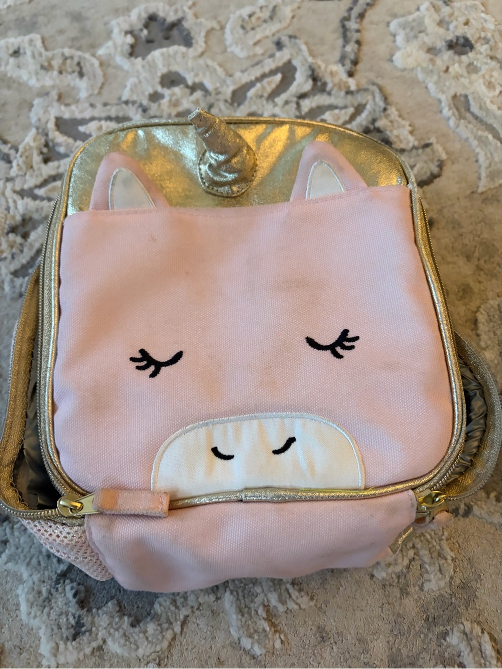 Pottery Barn Kids Pink and Gold Unicorn Lunch Tote